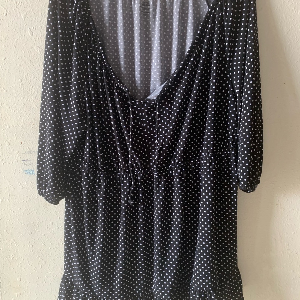 George Black & White Polka Dot V-Neck Blouse